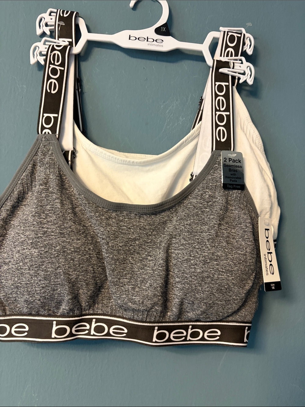 bebe 2-Pack Seamless Bralette Set in Gray & White